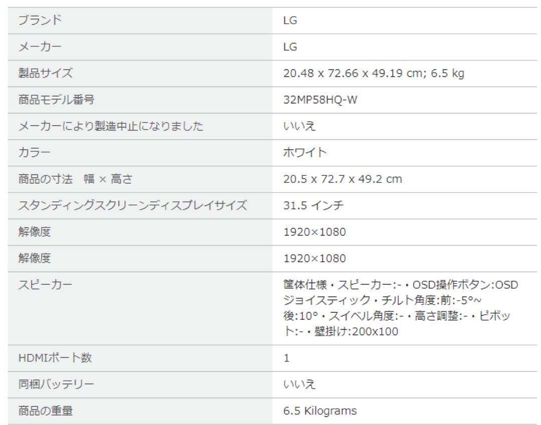 横浜発LGモニター31.5インチ/フルHD/IPS/HDMI端子付