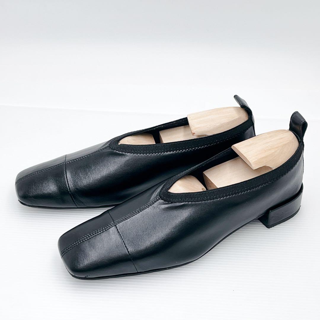 極美品　ファビオルスコーニ レザーパンプス　ローヒール　Vカット　　黒　38