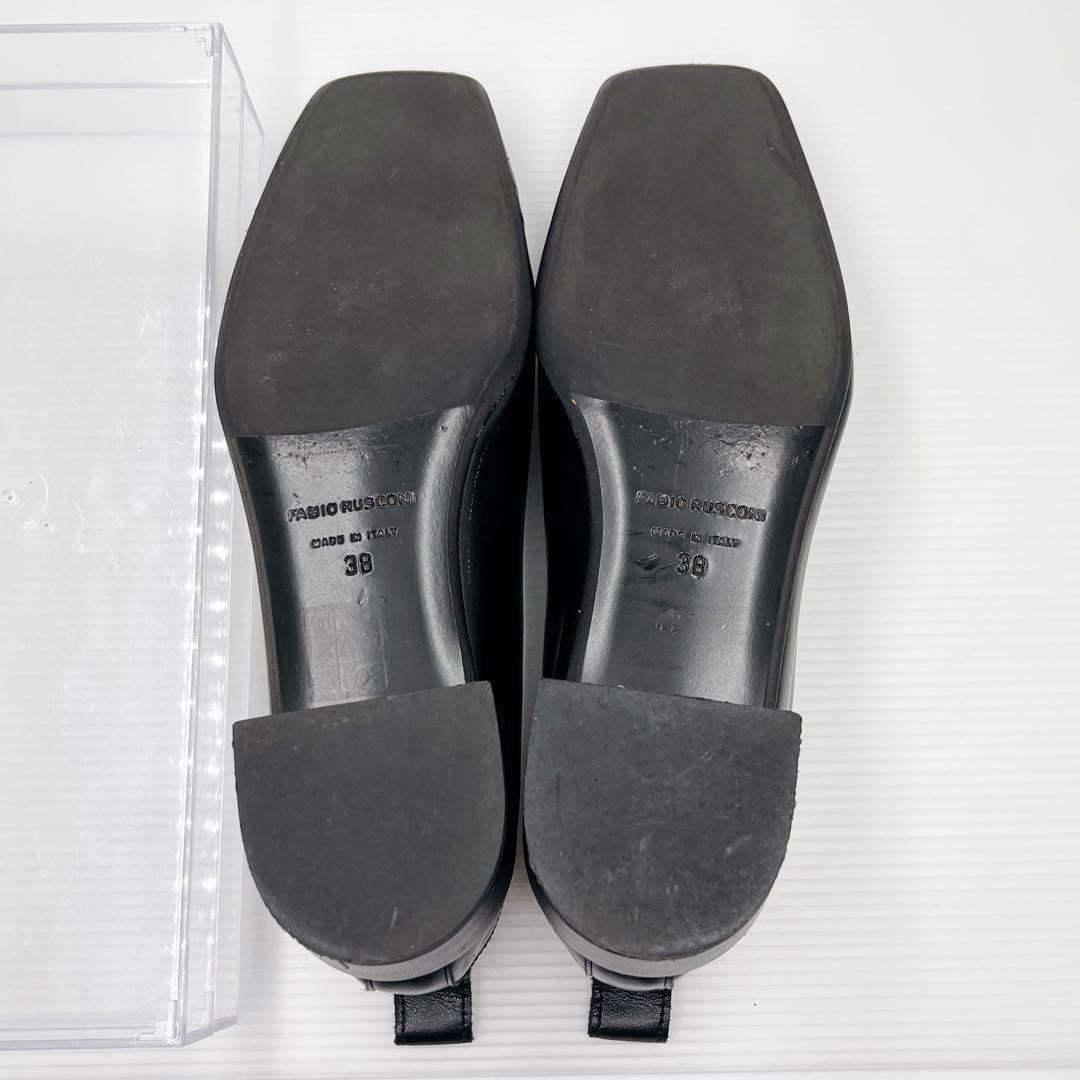 極美品　ファビオルスコーニ レザーパンプス　ローヒール　Vカット　　黒　38