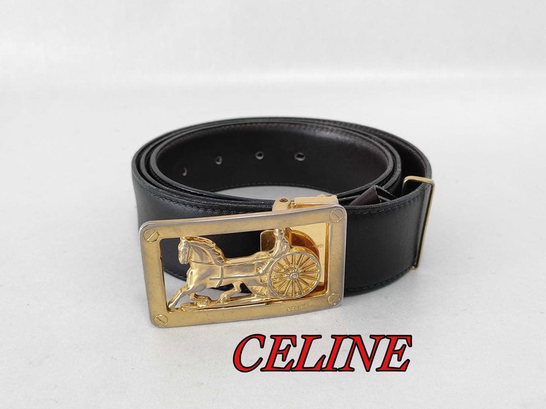 CELINE 馬車バックル レザーベルト ゴールド金具