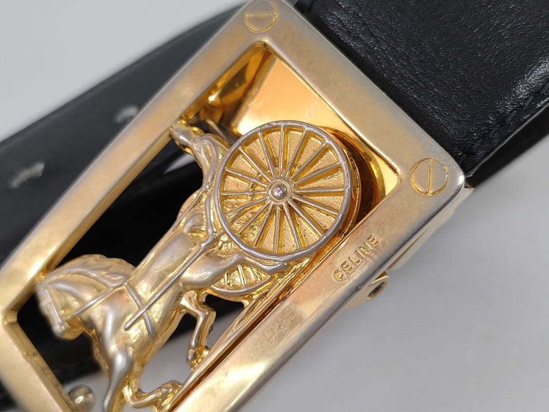 CELINE 馬車バックル レザーベルト ゴールド金具