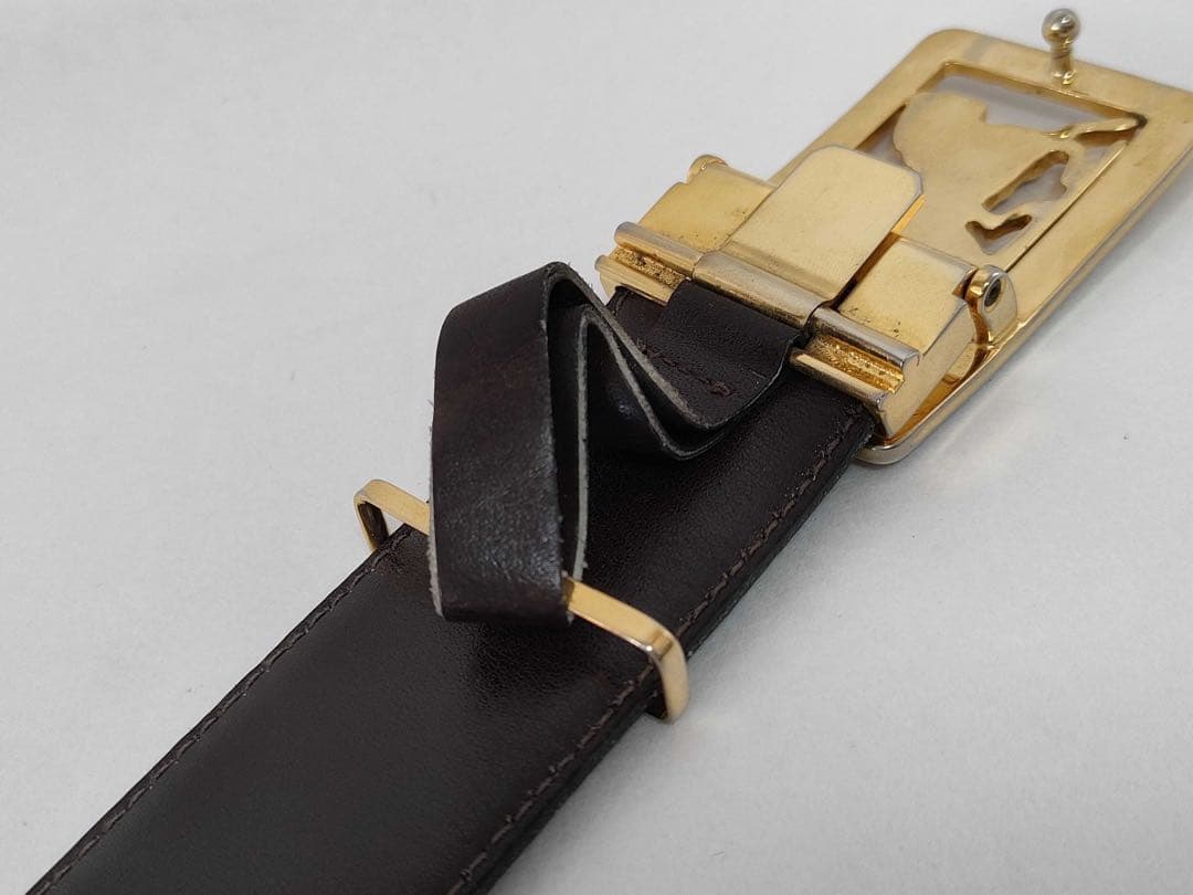 CELINE 馬車バックル レザーベルト ゴールド金具