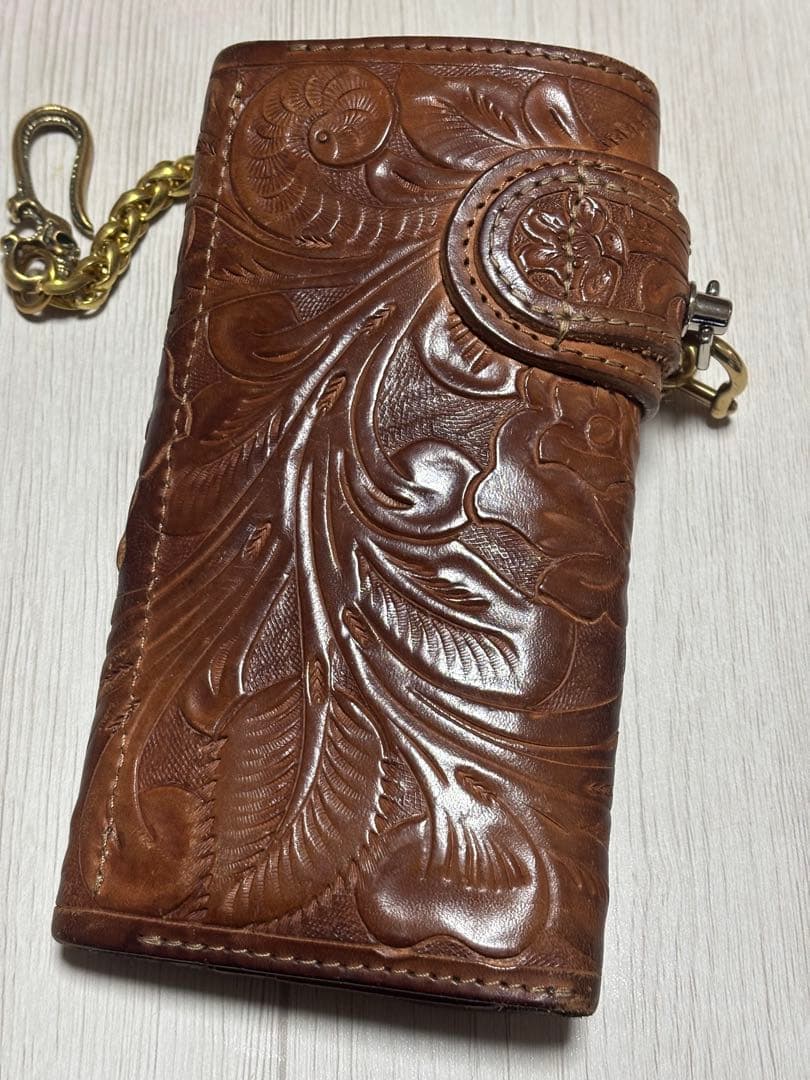 ALZUNI カービングレザー　バイカーウォレット　ウォレットチェーン