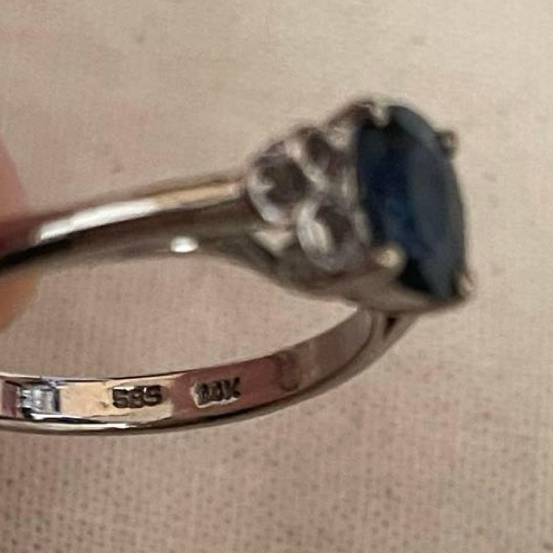 【14金】13号 サファイア リング K14 WG（585刻印あり）指輪