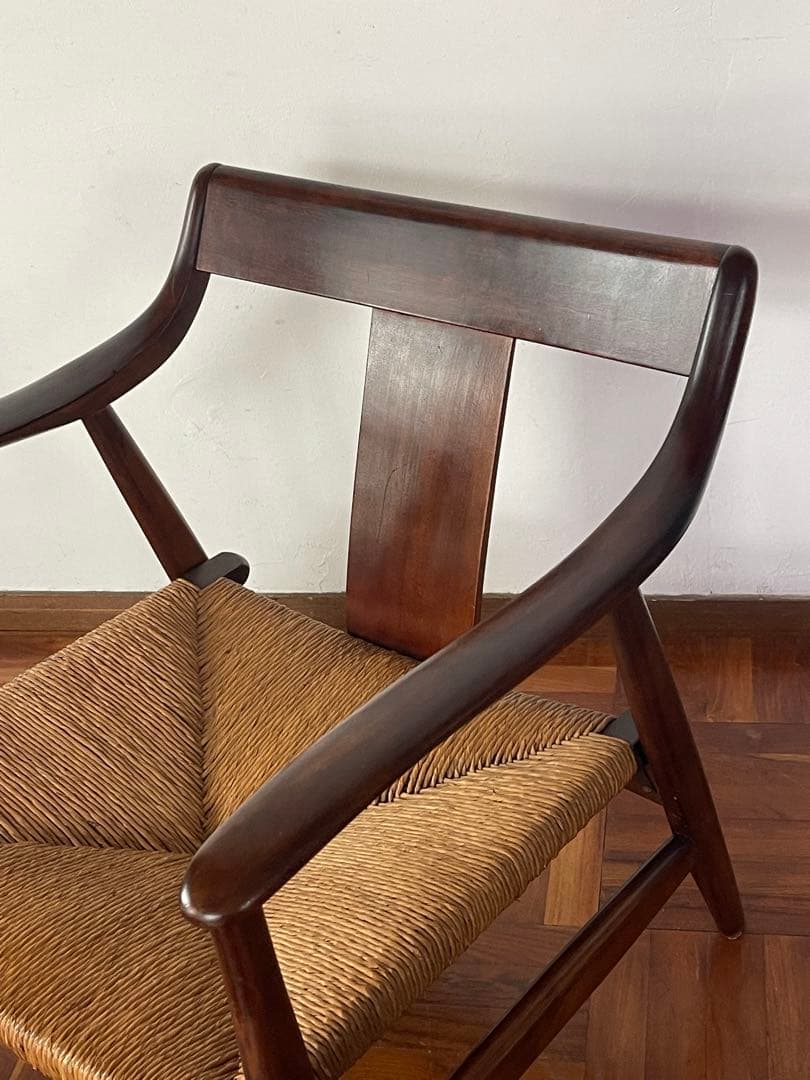 松本民芸 家具 77型 曲肘 ラッシ アーム チェア 1