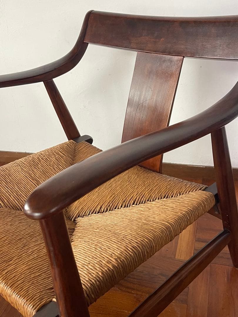 松本民芸 家具 77型 曲肘 ラッシ アーム チェア 1