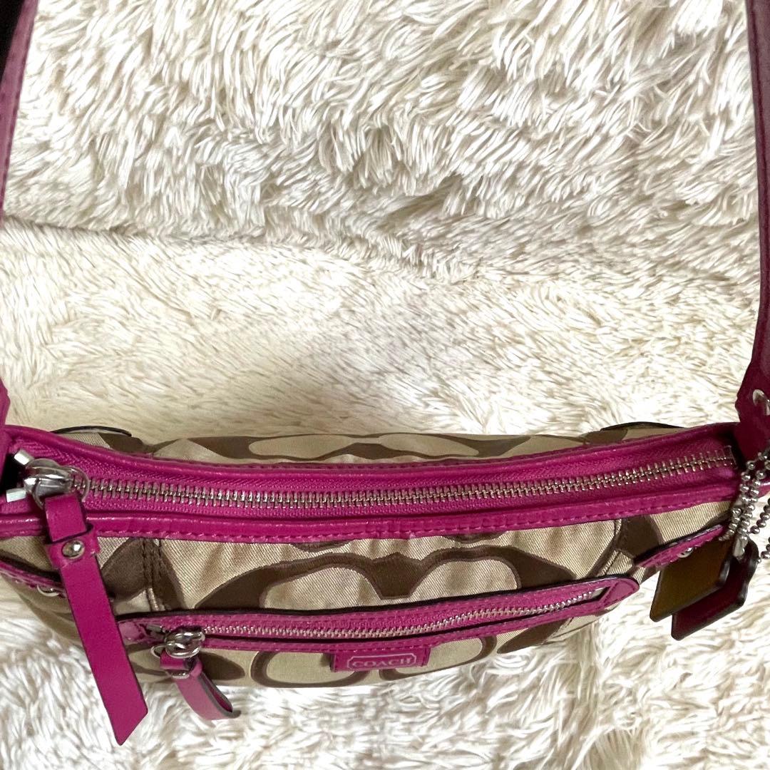未使用級✨コーチ ワンショルダー バッグ シグネチャー ベージュ×ピンク