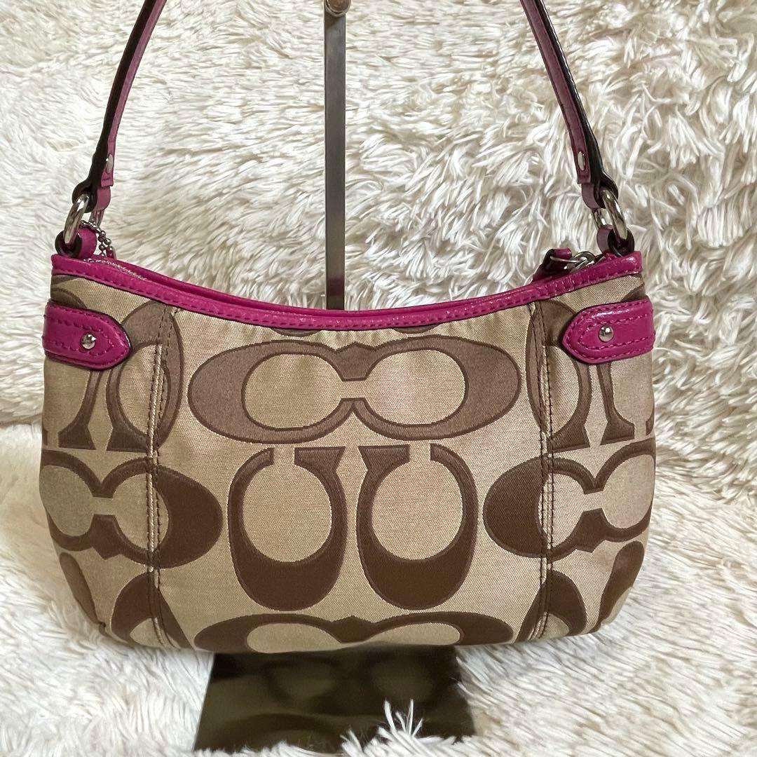 未使用級✨コーチ ワンショルダー バッグ シグネチャー ベージュ×ピンク
