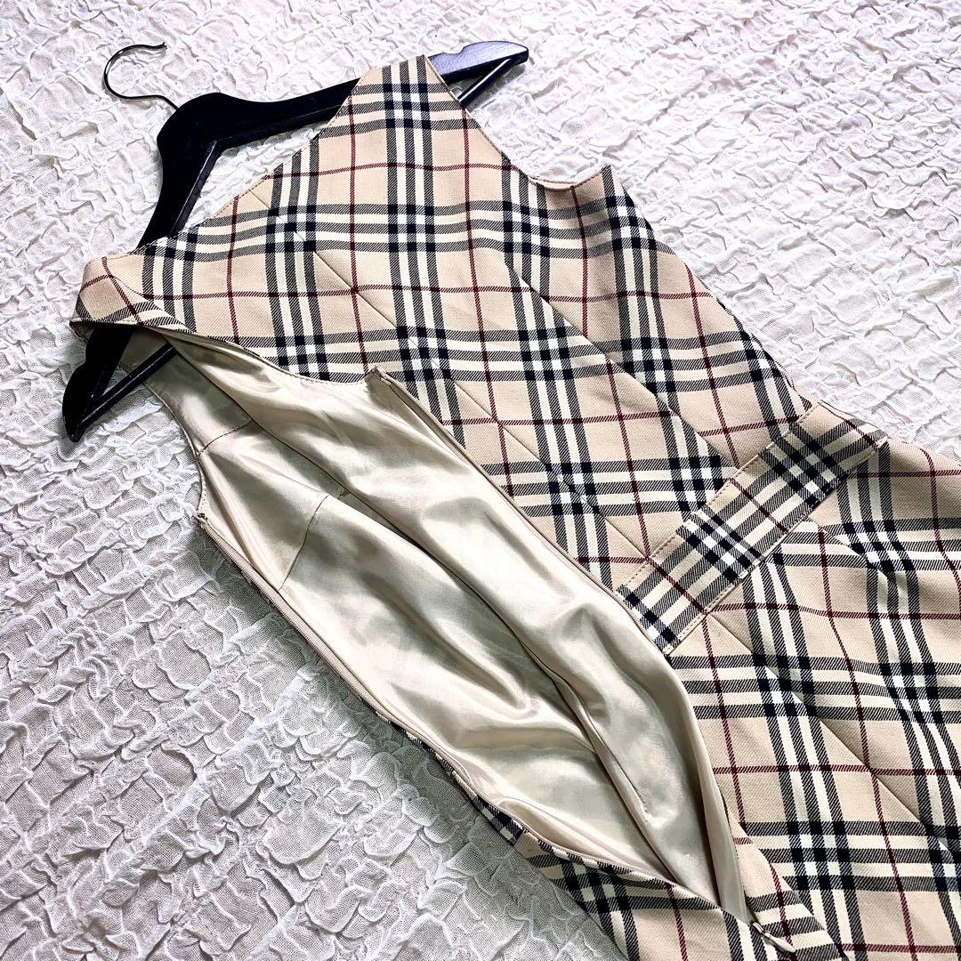 バーバリーブルーレーベル ワンピース ノバチェック プリーツ　ロゴ刺繍