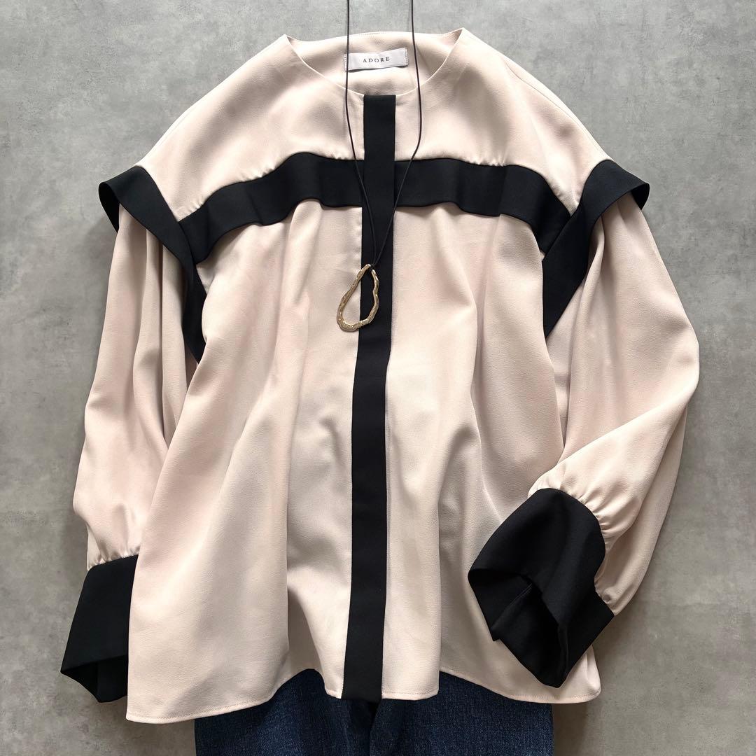美品 アドーア バイカラー ジョーゼット ブラウス ライトベージュ 洗える 完売