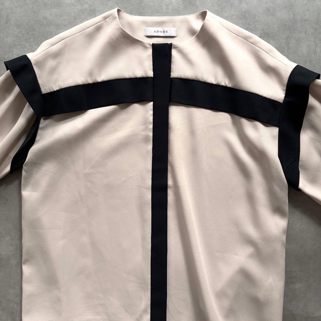 美品 アドーア バイカラー ジョーゼット ブラウス ライトベージュ 洗える 完売