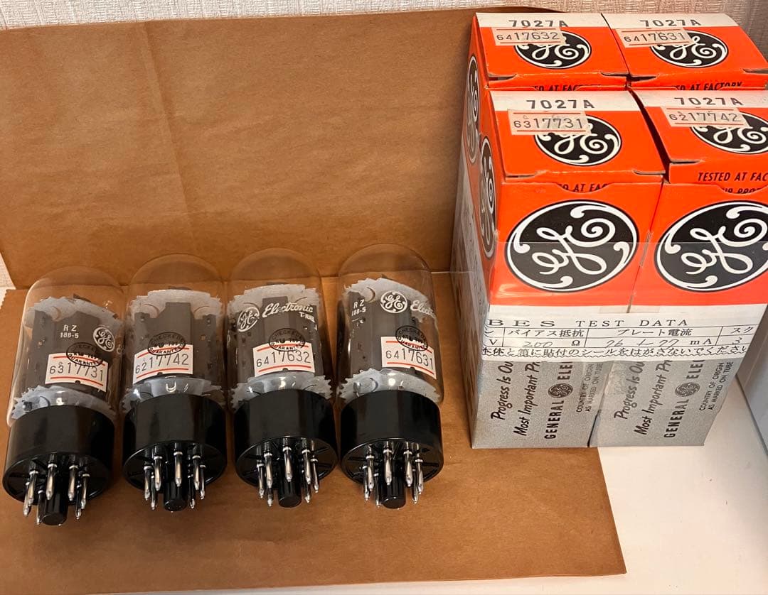 GE 7027A 真空管 4本 純正箱付 PAIRテストデータ記載