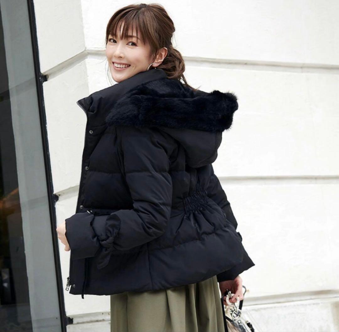 RUIRUE BOUTIQUE ラビットファーフードショート丈ダウンジャケット