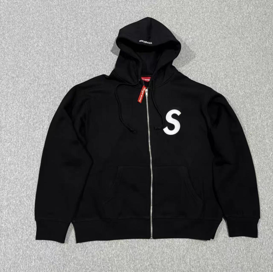 ブラック ダブルフード ジップアップパーカー M