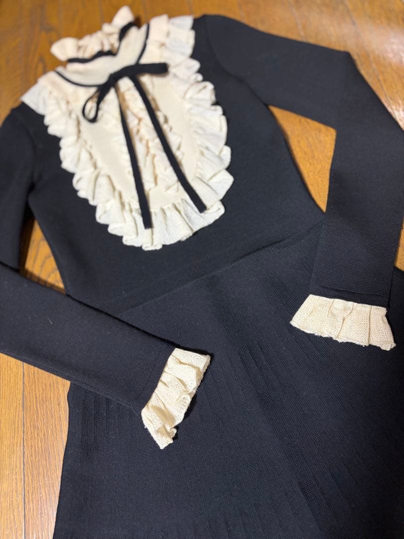 blugirl ブルマリン ブルーガール フリルニットワンピース　黒　40