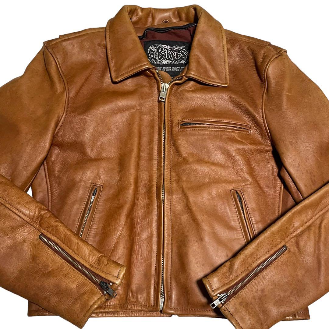 【Bikers】牛革 本革 カウレザーシングルライダースジャケット ブラウン M