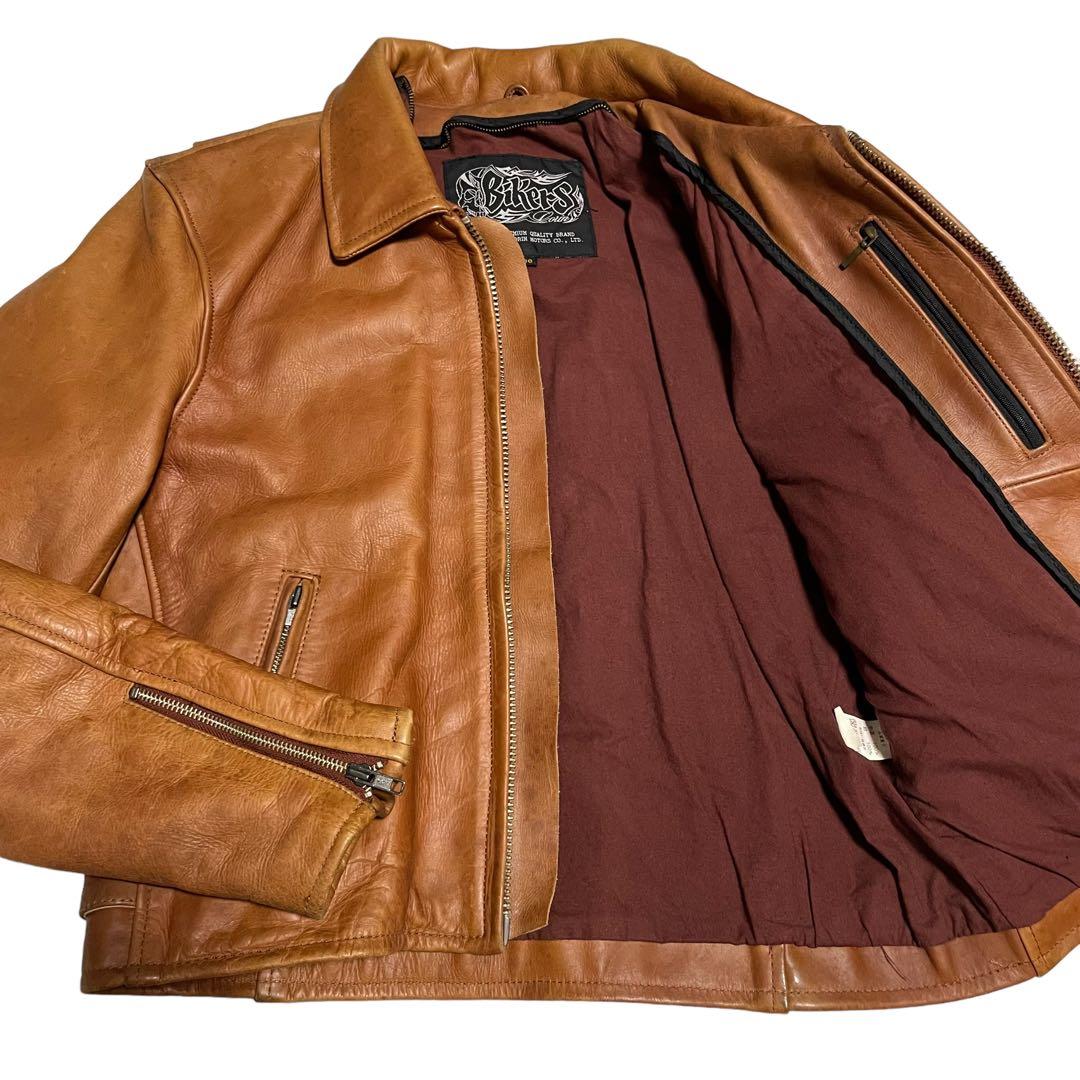 【Bikers】牛革 本革 カウレザーシングルライダースジャケット ブラウン M