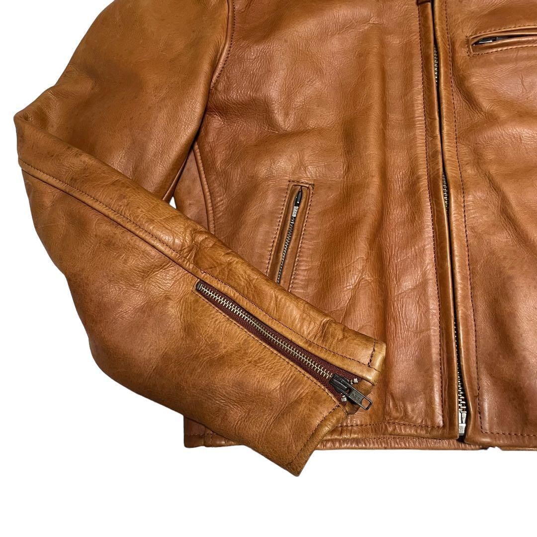 【Bikers】牛革 本革 カウレザーシングルライダースジャケット ブラウン M