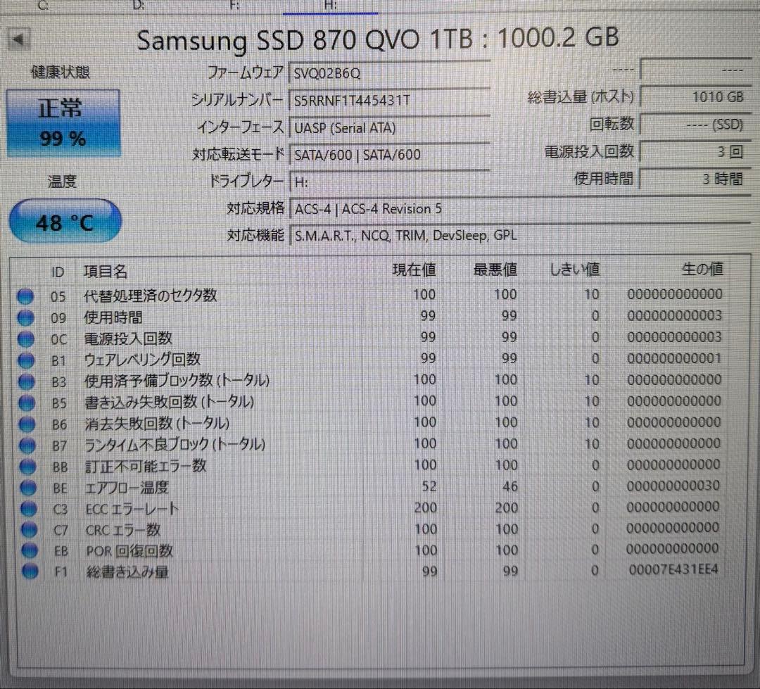 Samsung 870 QVO 1TB SATA 2.5インチ 内蔵　中古