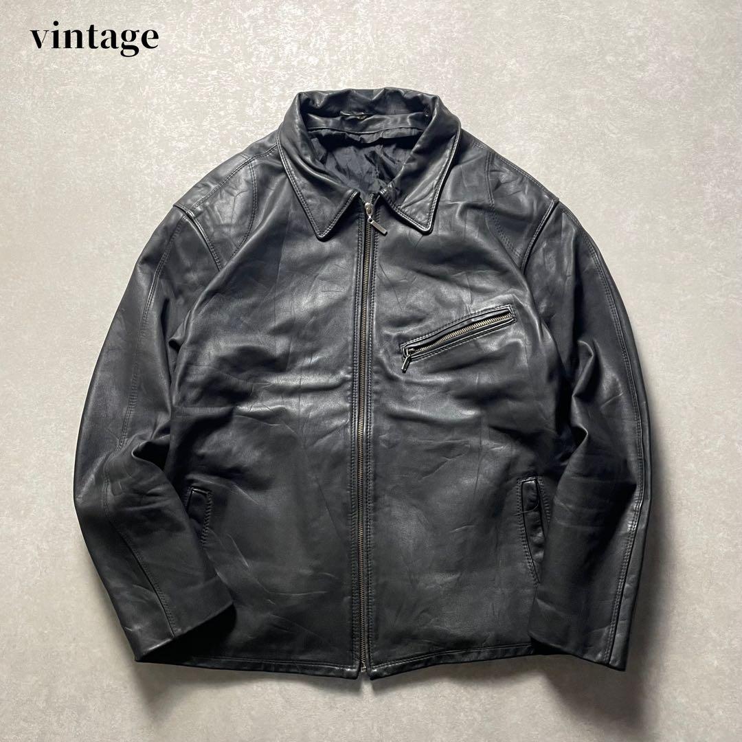 Shotavintageシングルライダースブラック黒スポーツジャケット革ジ