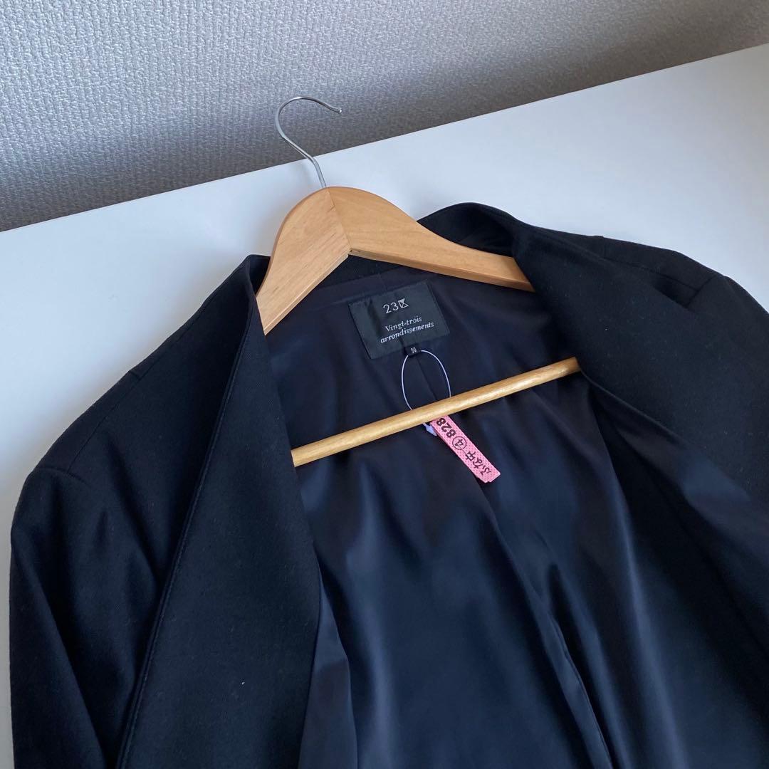 綺麗‼️23区 50サイズ ノーカラー パンツスーツ 大きいサイズ カラーレス 黒