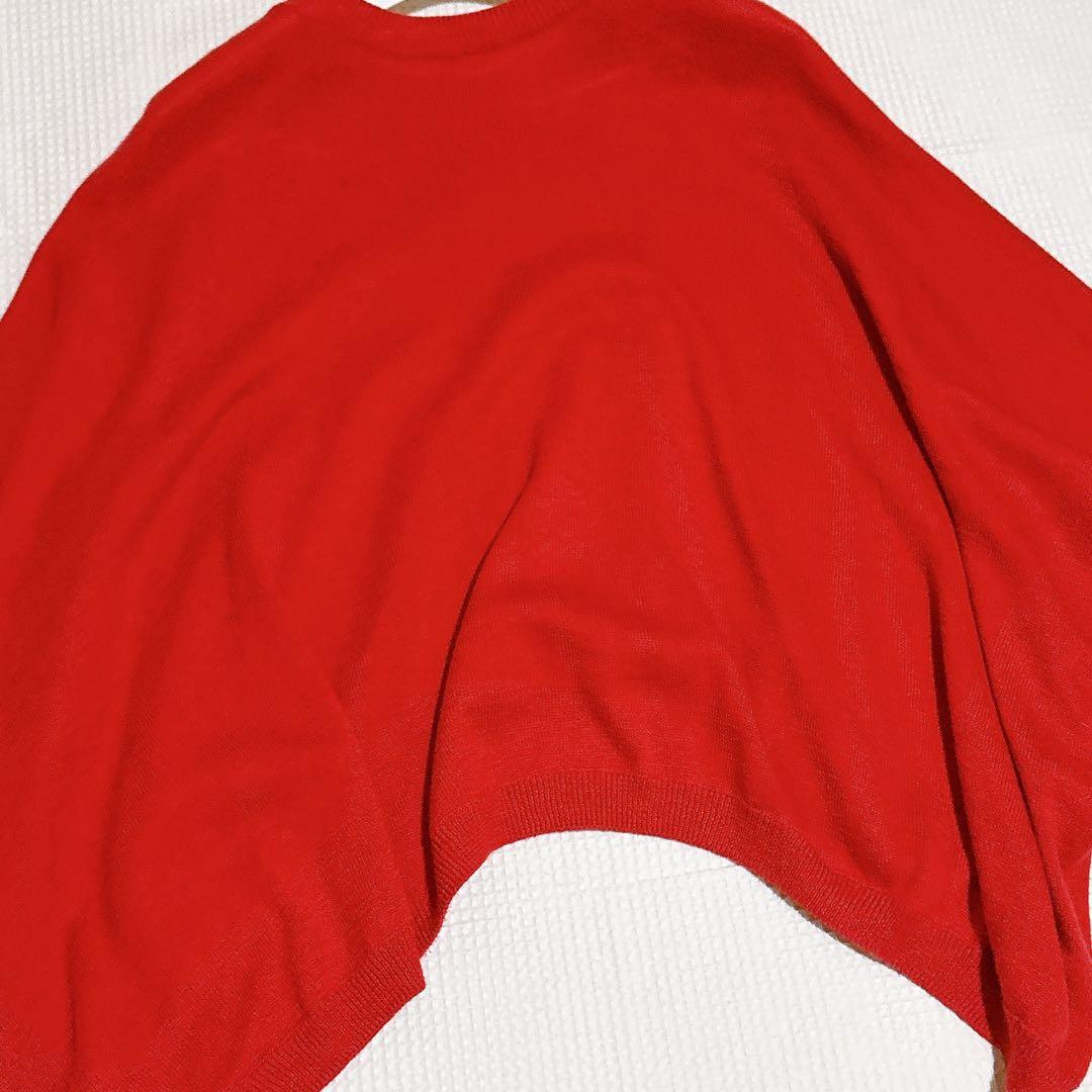 美品✨45R スーピマ超ガーゼポンチョ オーバーサイズ 軽量 赤 ニット 近年