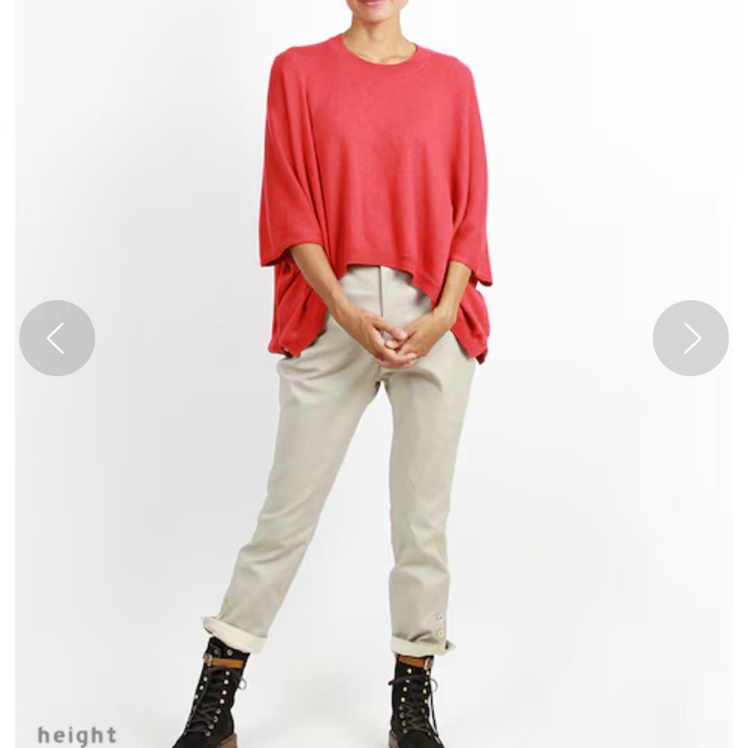 美品✨45R スーピマ超ガーゼポンチョ オーバーサイズ 軽量 赤 ニット 近年