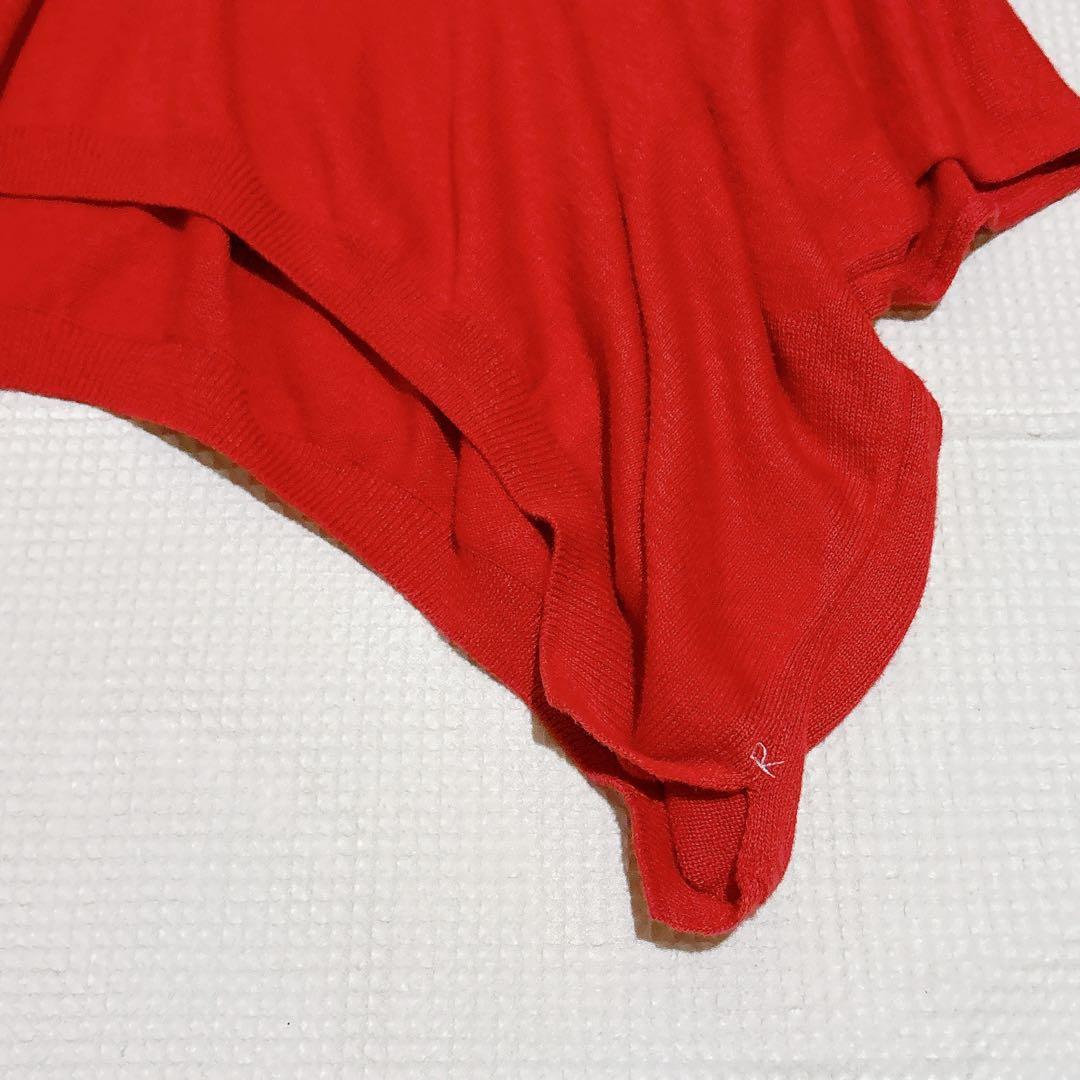 美品✨45R スーピマ超ガーゼポンチョ オーバーサイズ 軽量 赤 ニット 近年