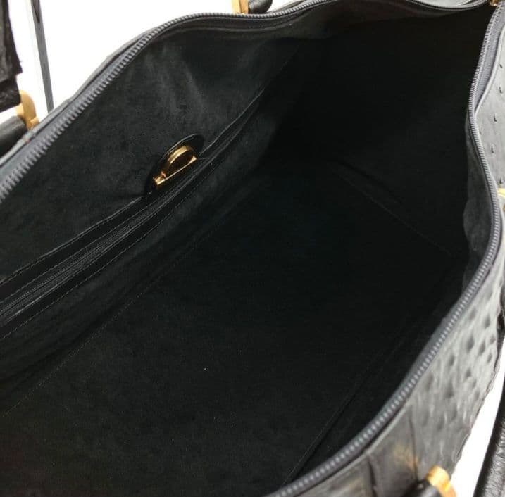 美品 大型 オーストリッチ本革 ボストンバッグ ゴールド金具 ブラック 2way