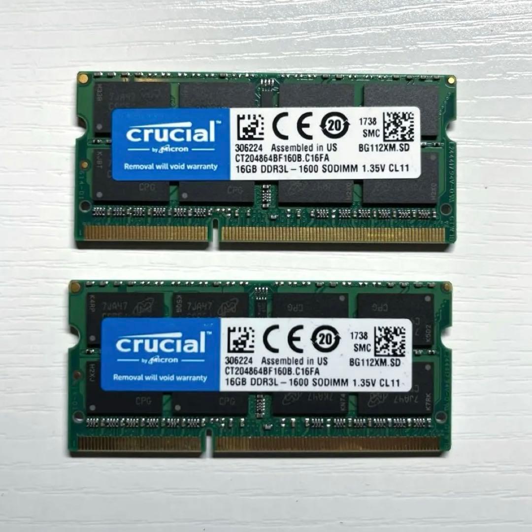 Crucial 16GB DDR3L 1600 (16GB 2枚 合計32GB)