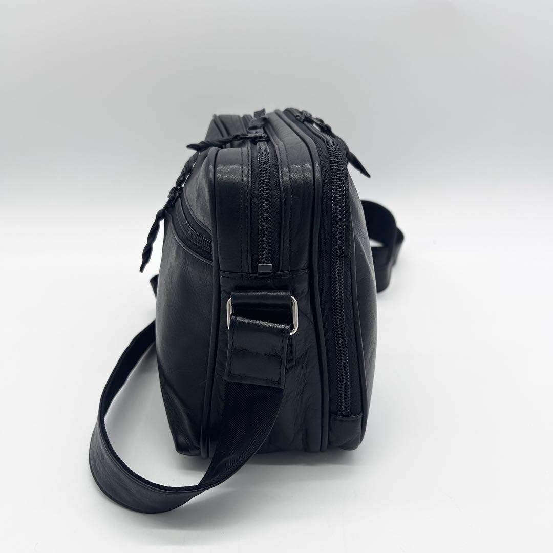 C158 美品 キタムラK2 元町 メンズ 本革 2層 ショルダーバッグ 黒