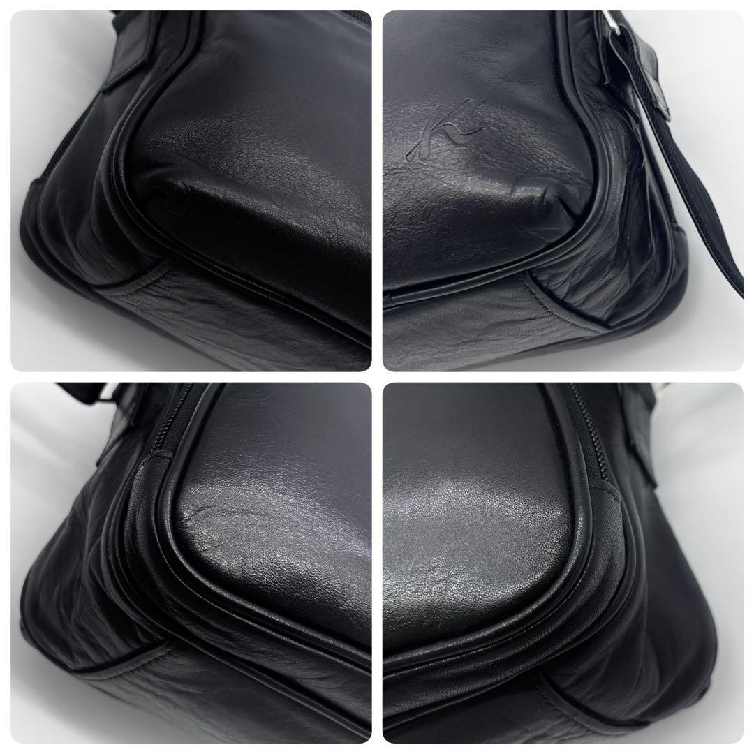 C158 美品 キタムラK2 元町 メンズ 本革 2層 ショルダーバッグ 黒