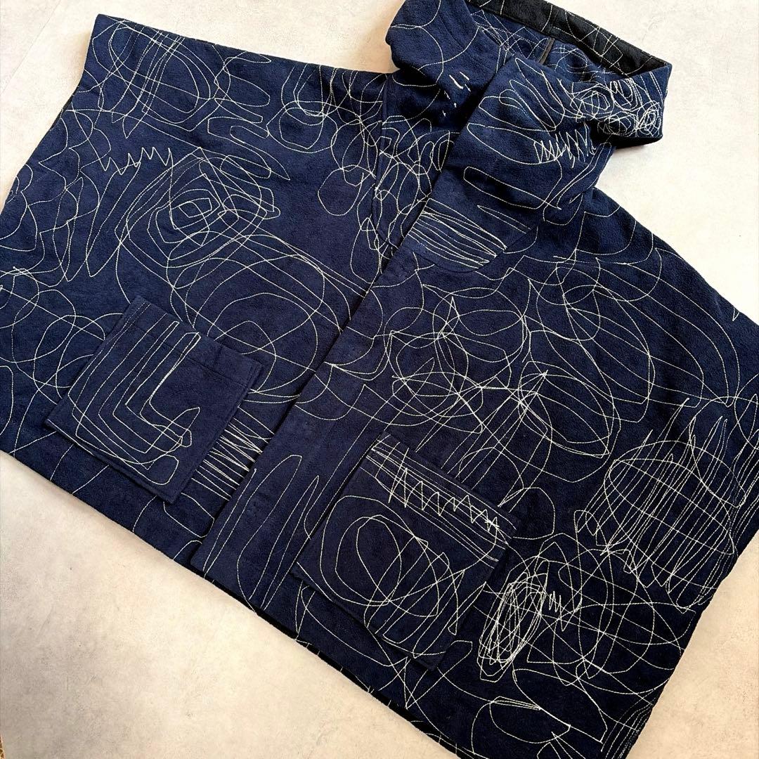 オガワトモコ 刺繍作家 ステッチ刺繍 フード 肉厚 綿100% 羽織り