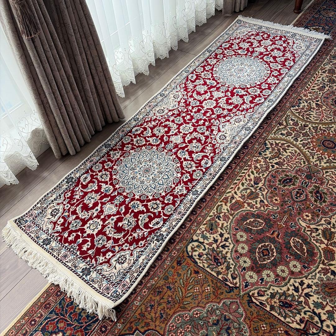 専用出品　ペルシャ絨毯　ナイン産9la約203cm×61cm 未使用に近い美品