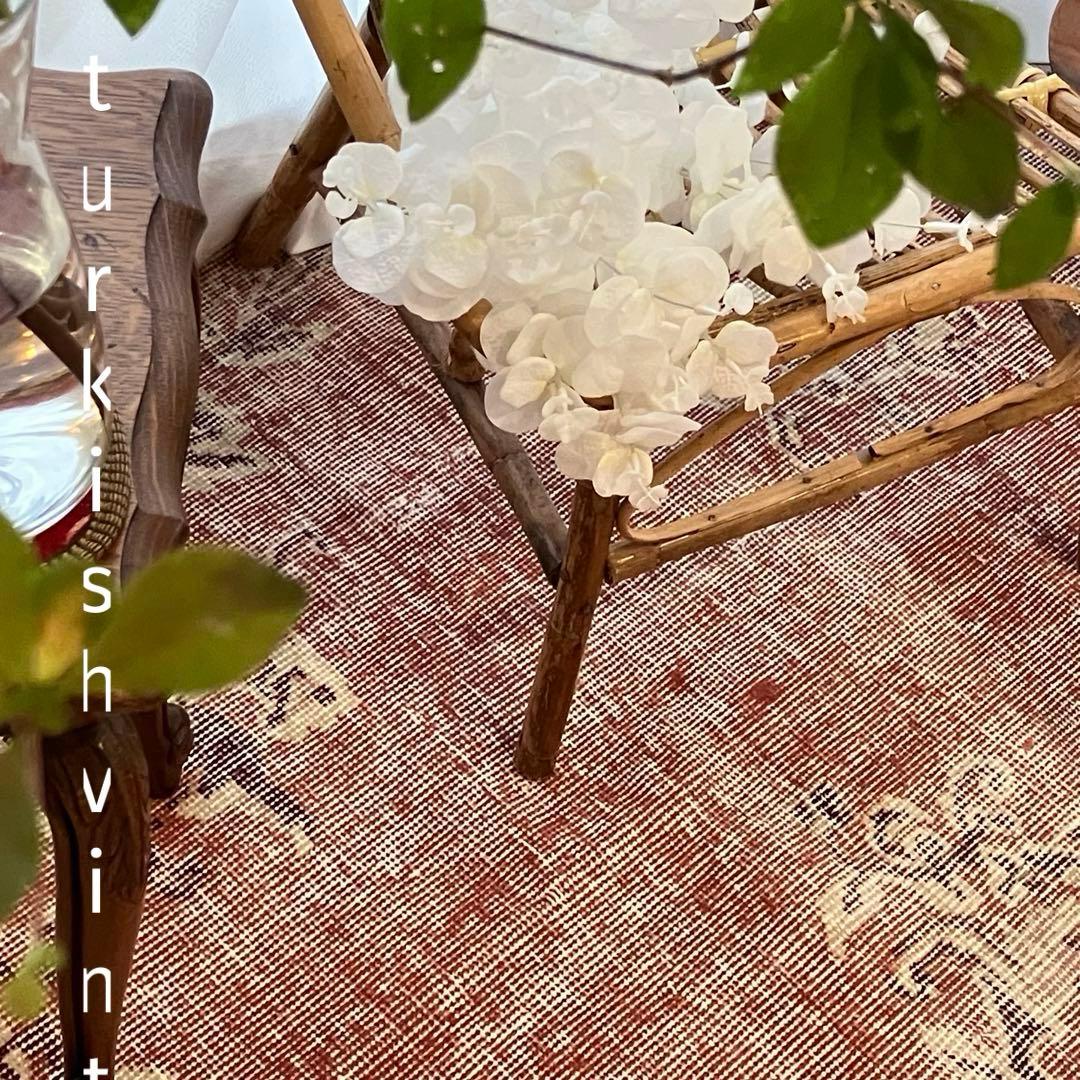 超大判145×145 ／ラウンド／レッドシャビー　トルコヴィンテージラグ