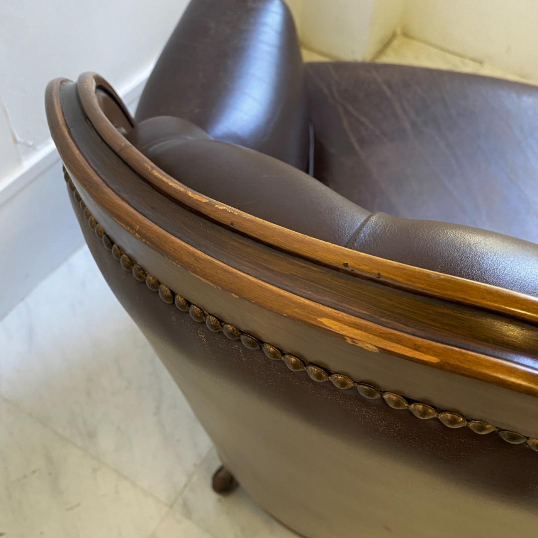 カリモク ヴィンテージ ドマーニ ルイ15ソファ 本革 レザー 希少