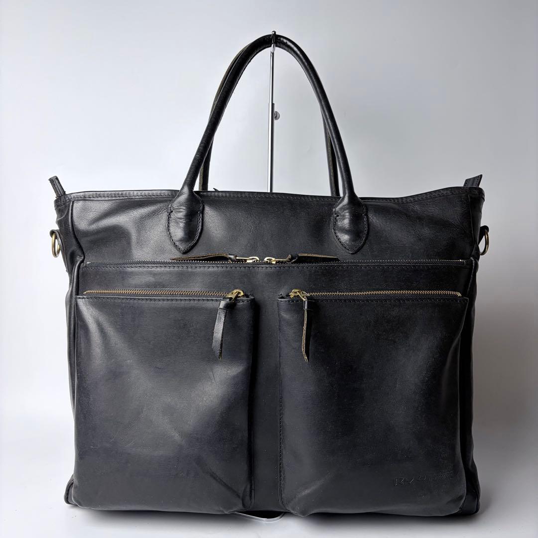 Ryu トートバッグ　ビジネス　2way A4　大容量　レザー　ブラック