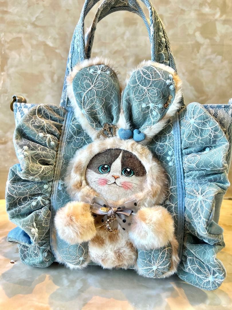 コヤンイサムチョン　レースデニム×ラメレース　ふんわりフリルバッグ