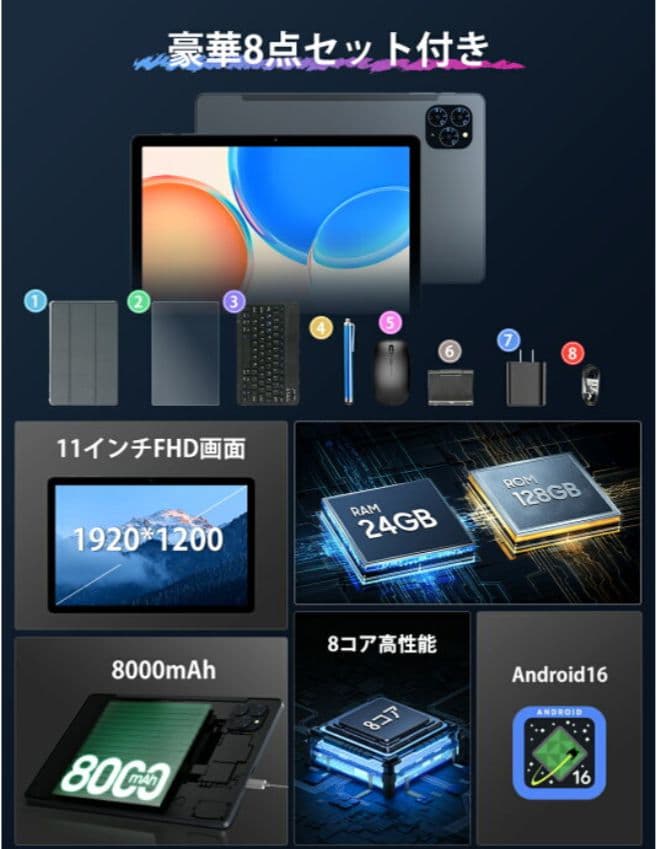 Android 16 11インチ タブレット 本体