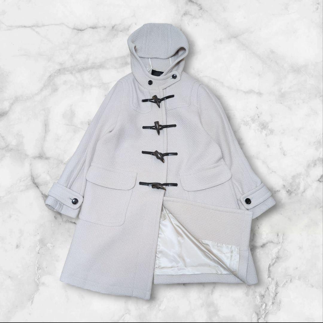 INED ピュアウール ロング ダッフルコート フード 大きいサイズ L 白