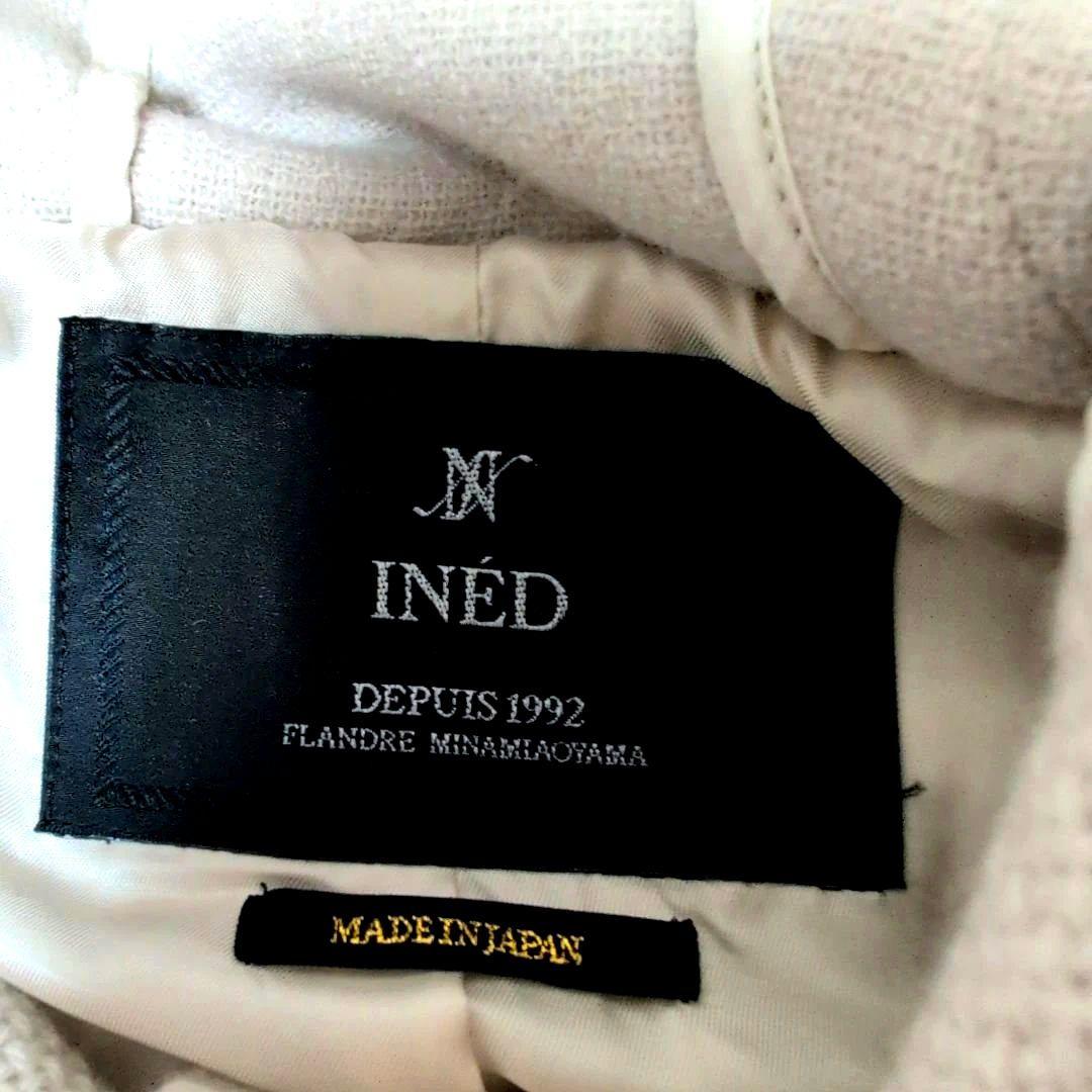 INED ピュアウール ロング ダッフルコート フード 大きいサイズ L 白