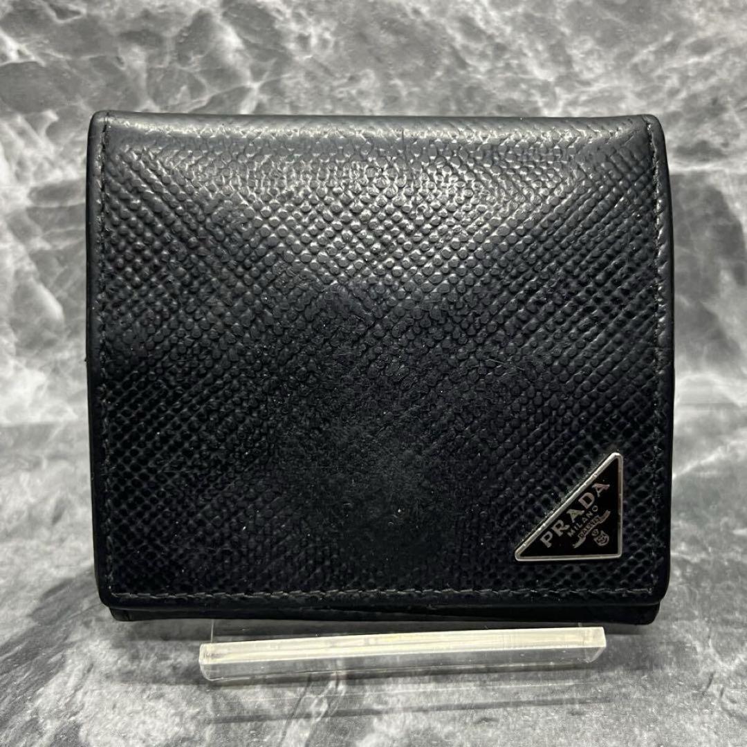 高級✨プラダ　ケース　三角ロゴ　型押し　レザー　サフィアーノ　黒