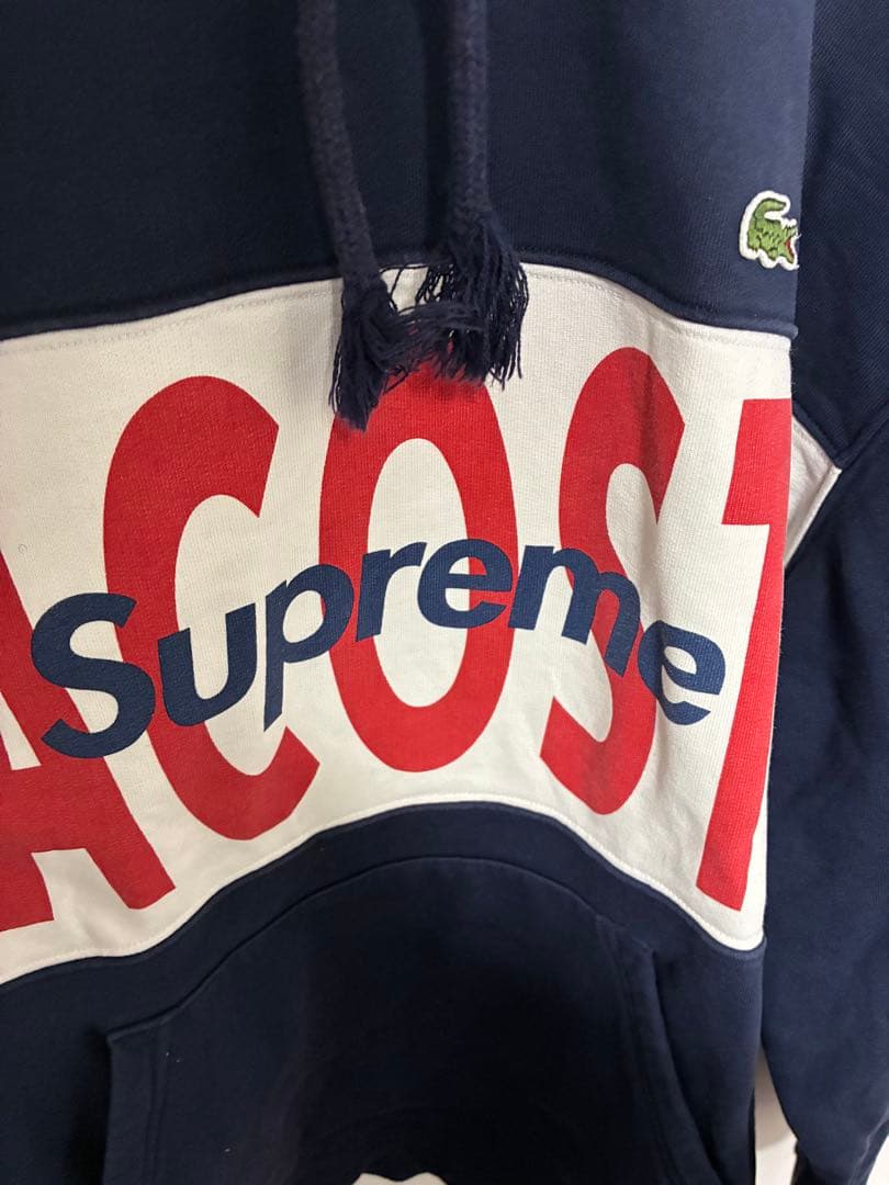 LACOSTE Supreme コラボ パーカー ネイビー