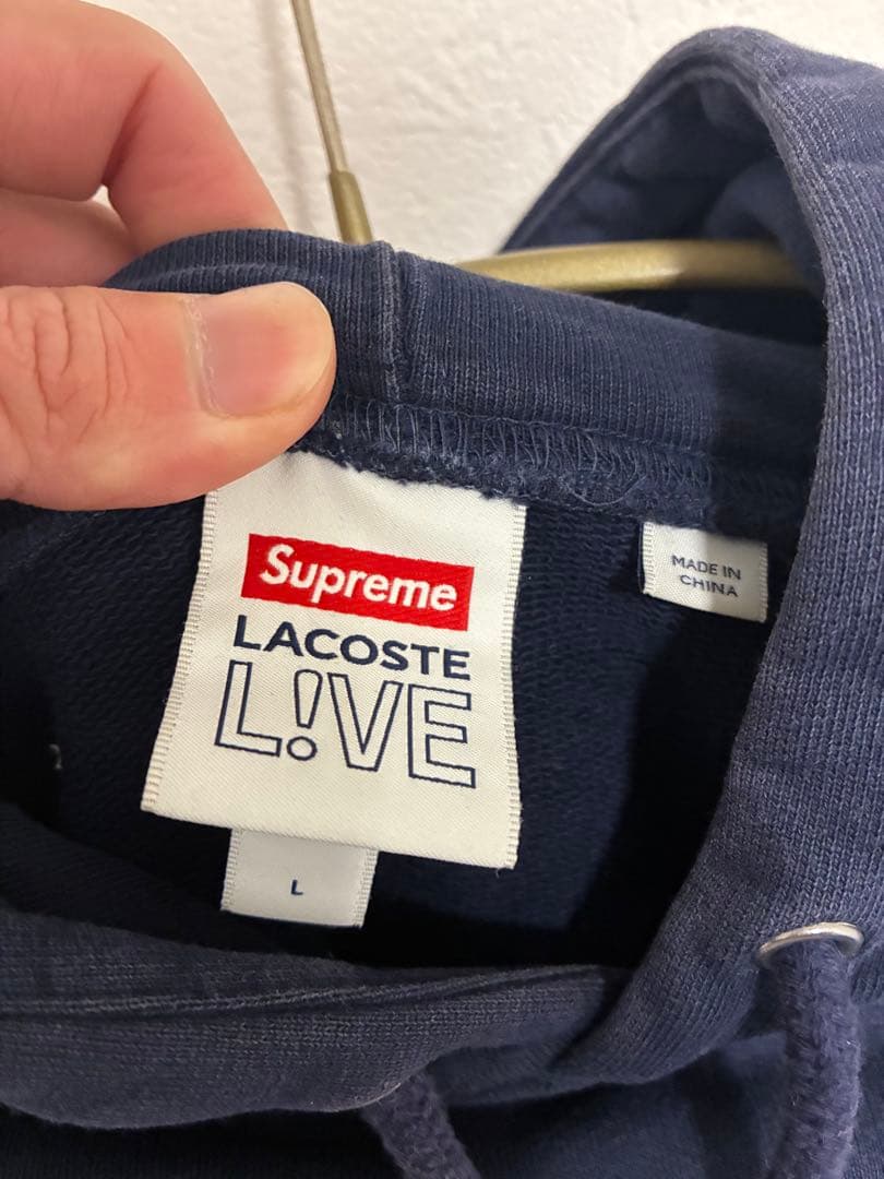 LACOSTE Supreme コラボ パーカー ネイビー