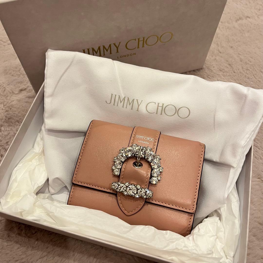 【箱付き】JIMMY CHOO ピンク ビジュー 二つ折り財布 小銭入れなし☆