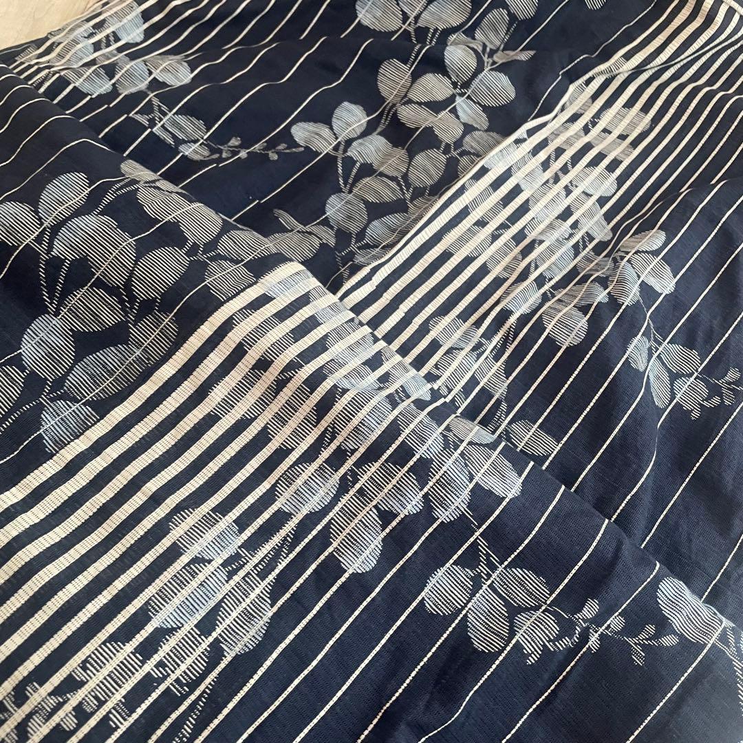 美品　夢工房　現代綿呂　単色　浴衣 着物　夏物　紺