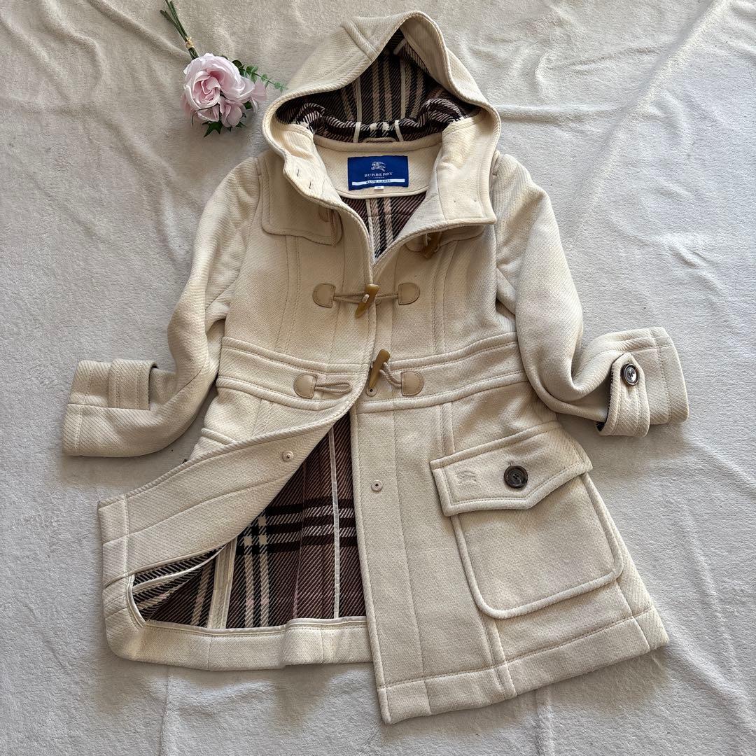 レア✨バーバリーブルーレーベル ダッフルコート ノバチェック フード ホワイト
