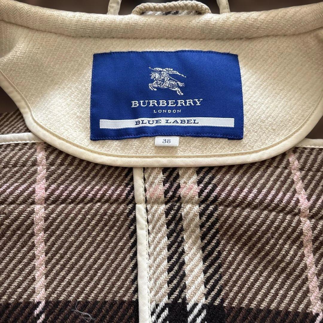 レア✨バーバリーブルーレーベル ダッフルコート ノバチェック フード ホワイト