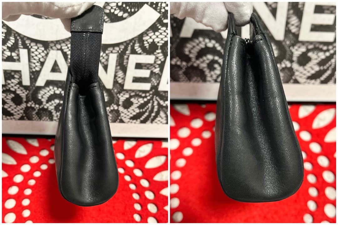 極上美品 シャネル CHANEL CC ポーチ ラムスキン ブラック 183