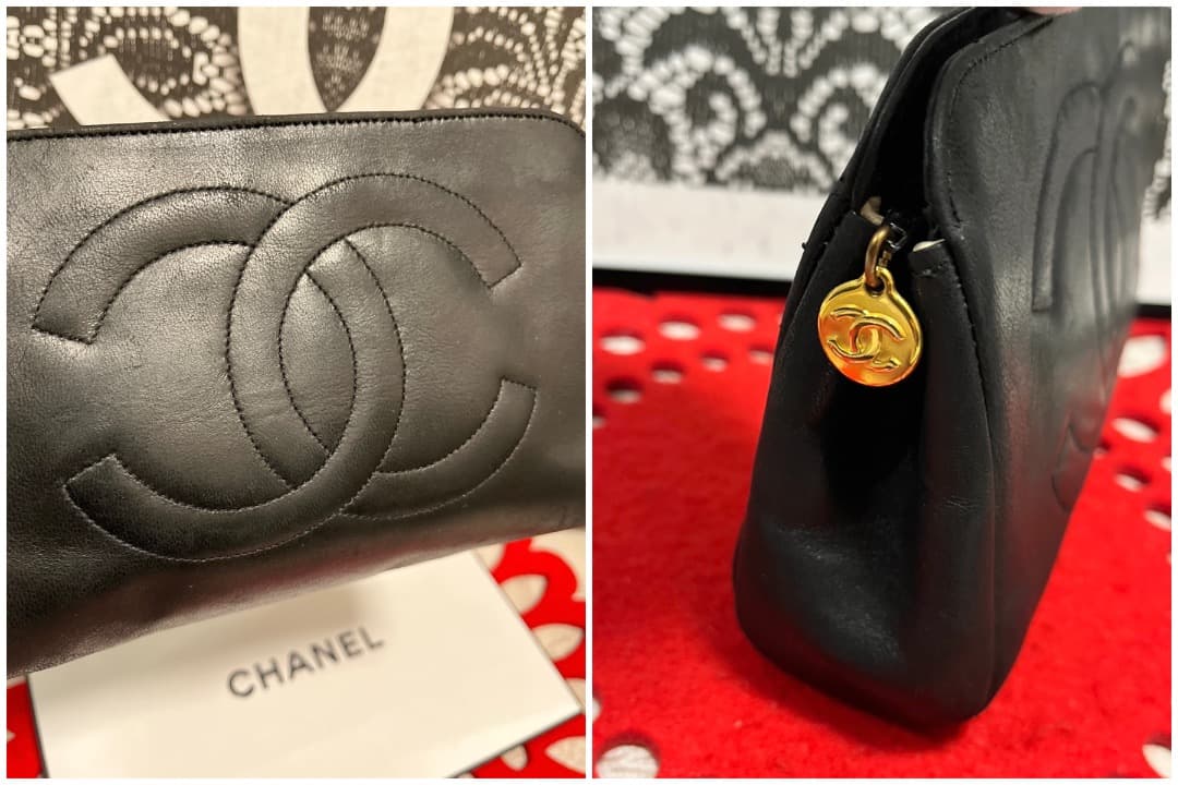 極上美品 シャネル CHANEL CC ポーチ ラムスキン ブラック 183
